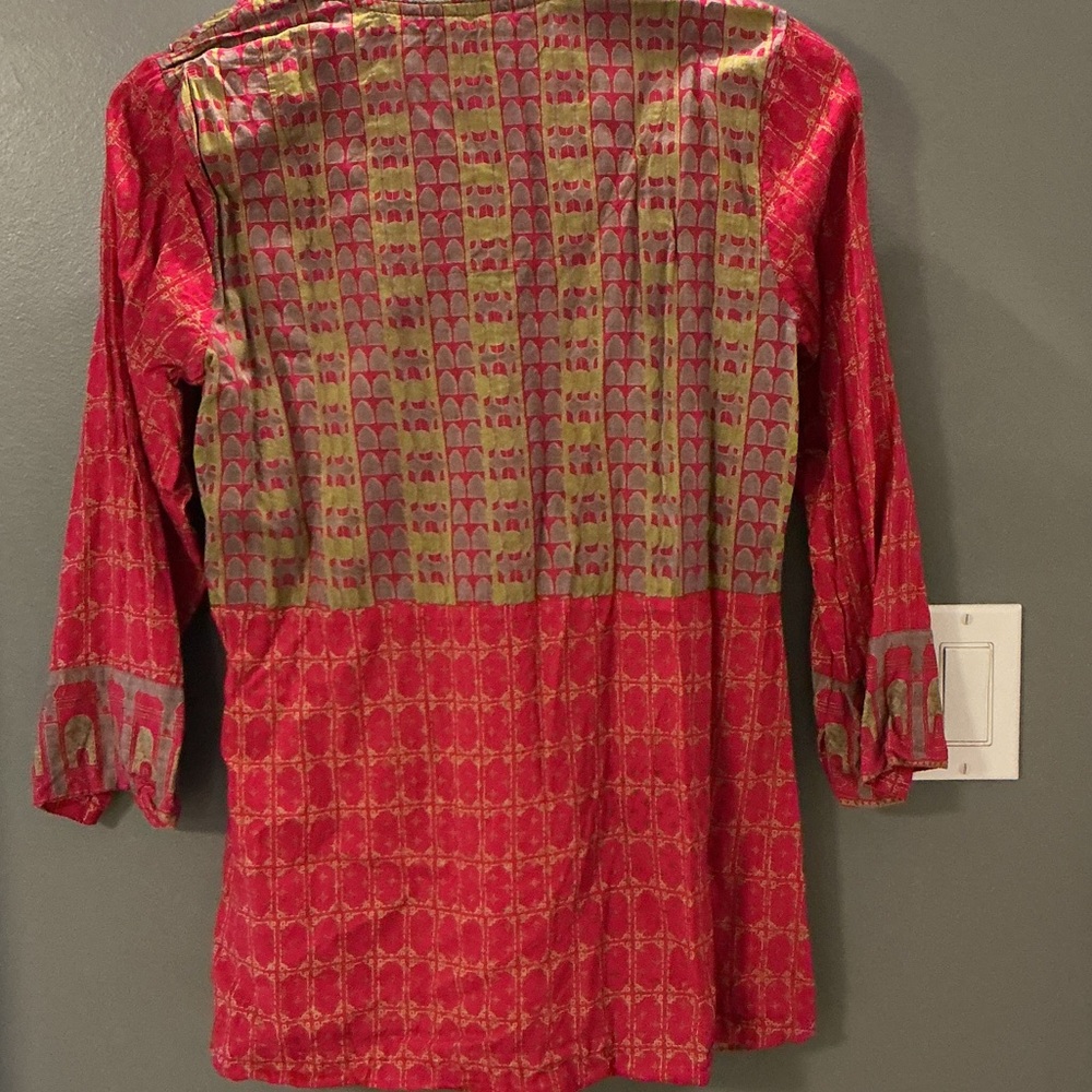 Fabindia Vibrant Red and Green Tunic, M - Picture 3 of 9